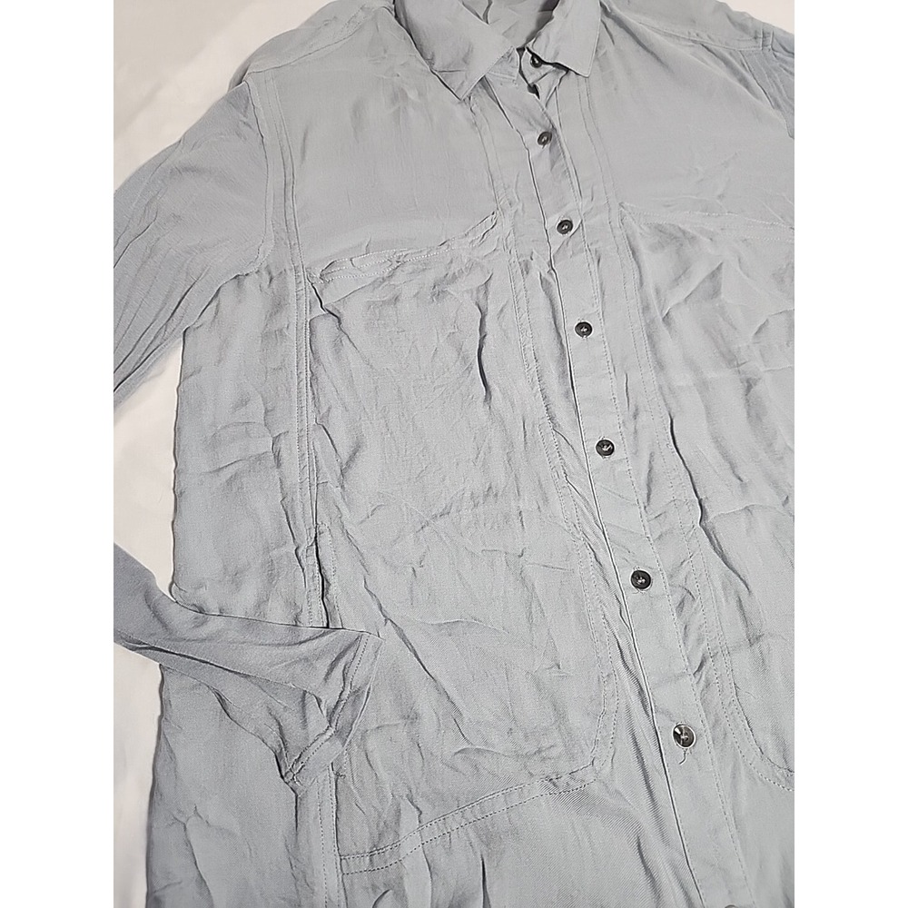 Free People Collared Button Down Blouse Oversized Pockets Size XS Blue‎ - Picture 3 of 8
